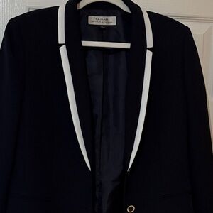 Tahari ASL Navy Blazer with White Trim